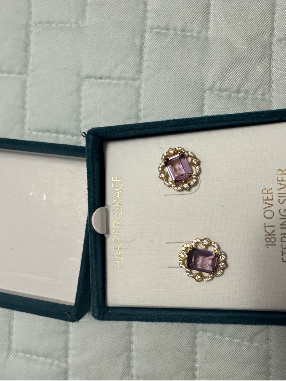 Purple Crystal Gold-Over Silver Stud Earrings